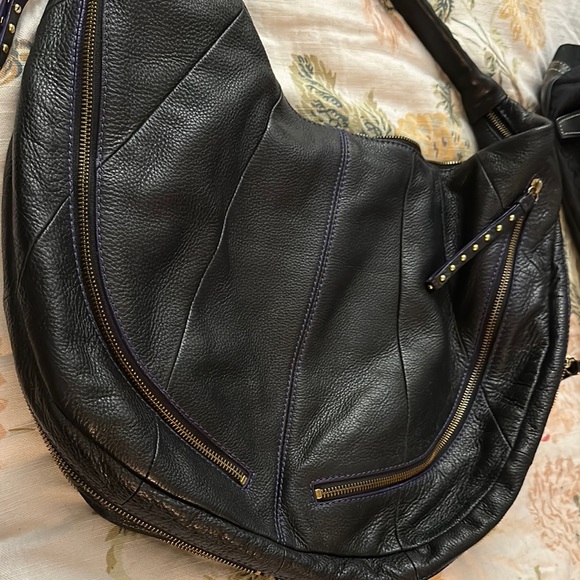 Black Leather Oryany Studded hobo Women's Bag purse - Picture 13 of 15